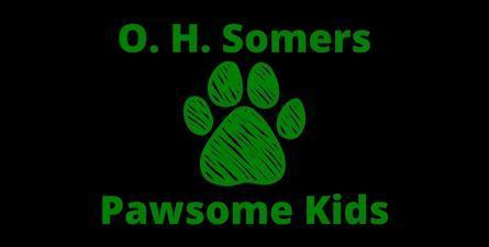 Black background, green text: O.H. Somers Pawsome Kids. Green image of pawprint