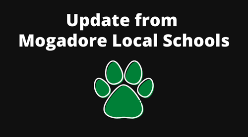 update from mogadore from local schools banner with green paw and black background