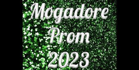 Green glitter, white text: Mogadore Prom 2023