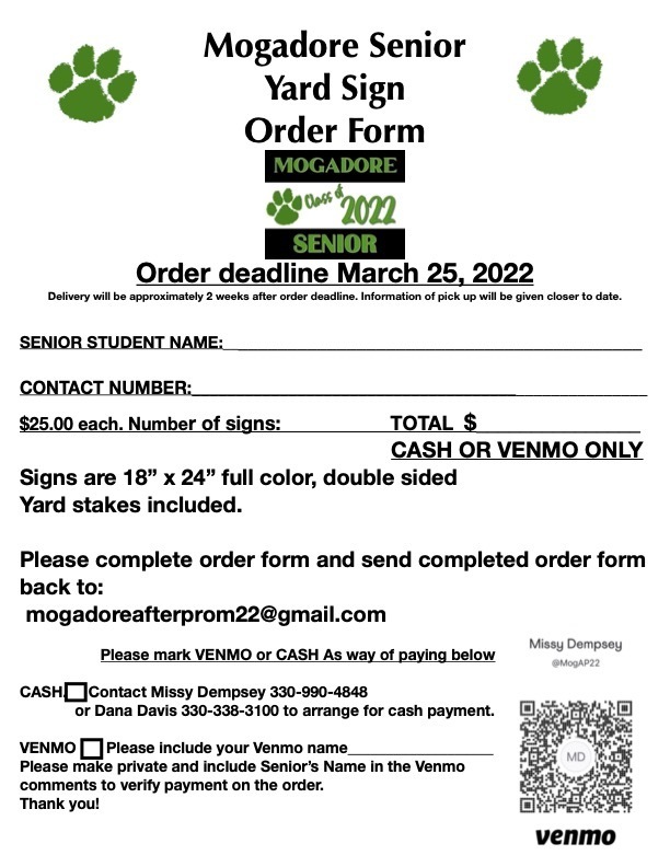 Senior Yard Sign Order Form