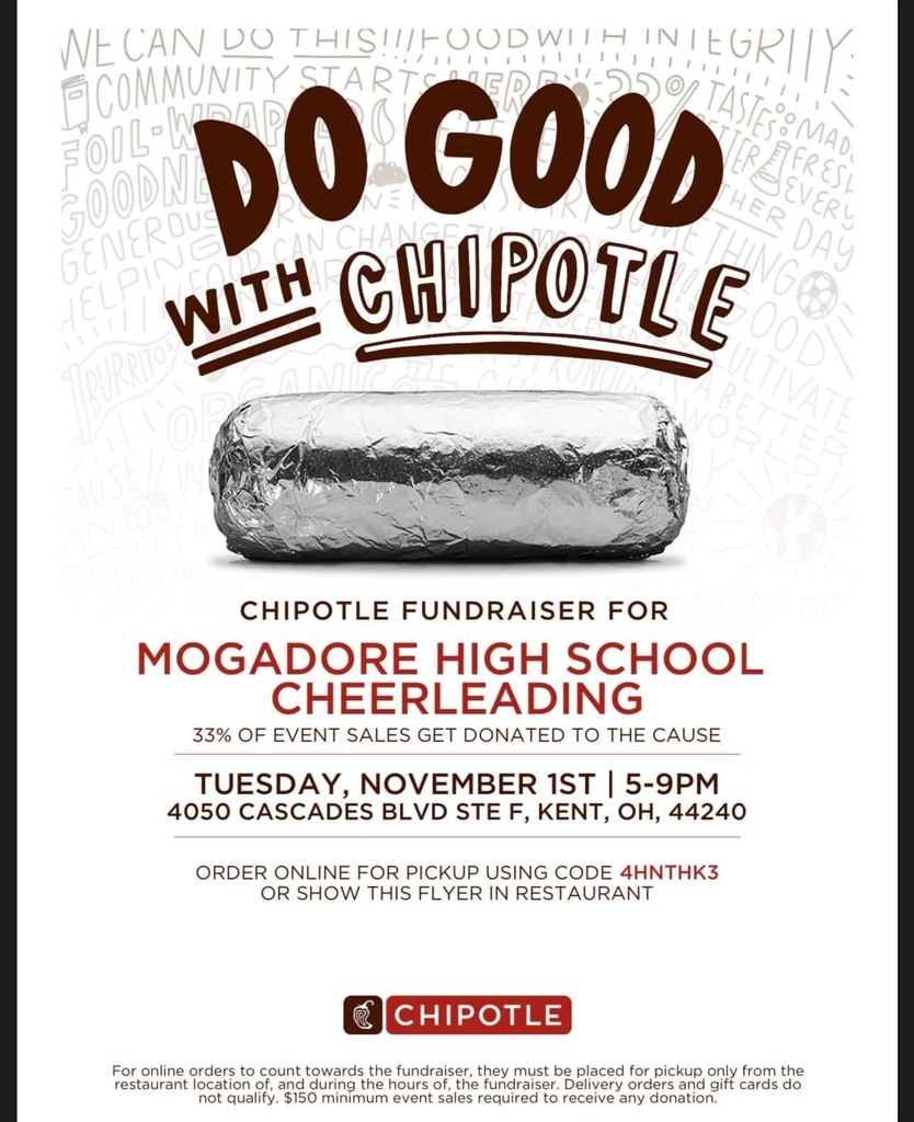 Flyer for Mogadore High School Cheerleading, Tuesday, November 1st, 5-9 pm